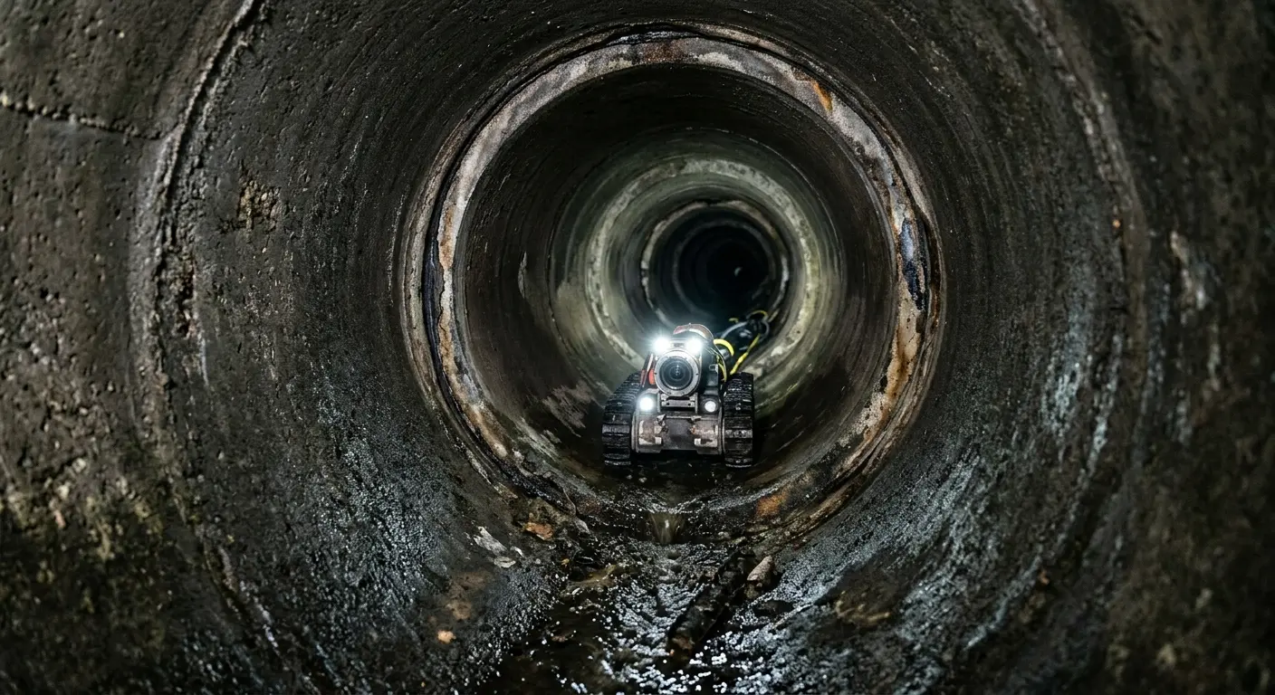 Robotic sewer camera inspecting pipe interior for Drain Snake Service in Johnstown